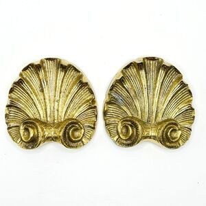 Vintage Pair Brass Shell Wall Plaque Mini Door Topper Medalian Sconce 3 inch